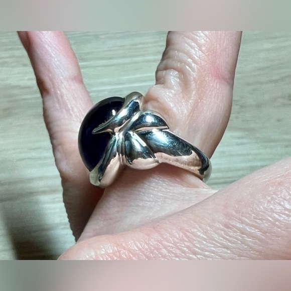 Designer Sterling Silver Bold Amethyst Cabochon Swirl Cocktail Ring, Size 6 - Picture 10 of 11